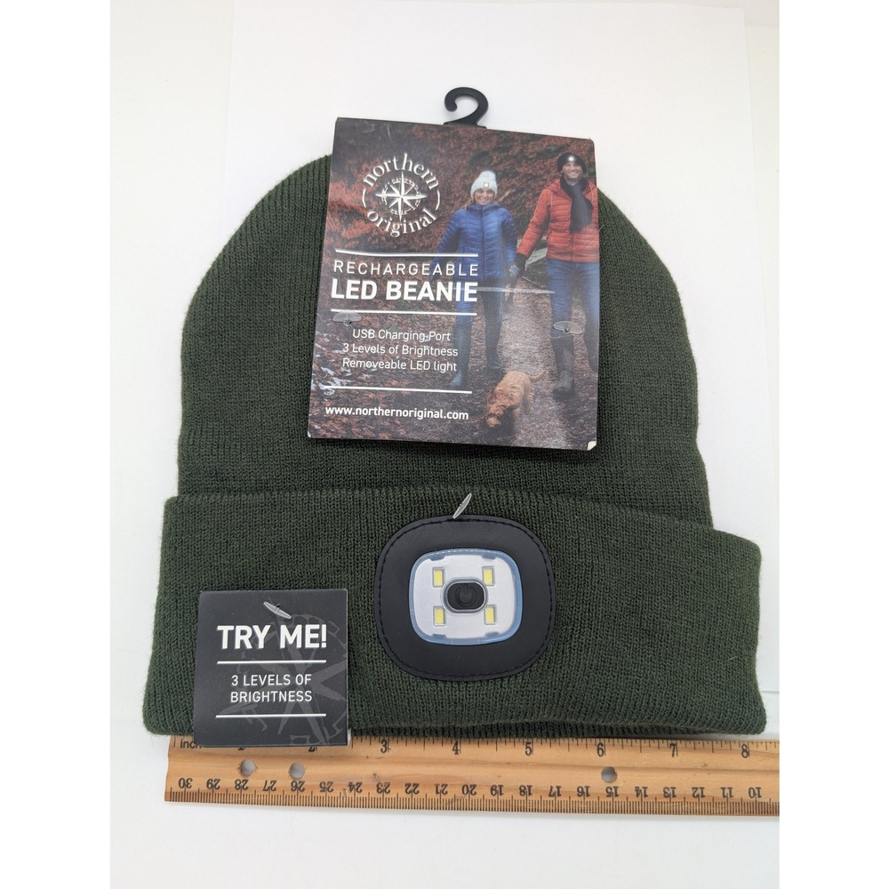 Northern Original Rechargeable LED Beanie Hat Dark Green USB Headlamp NWT 80 Ch
